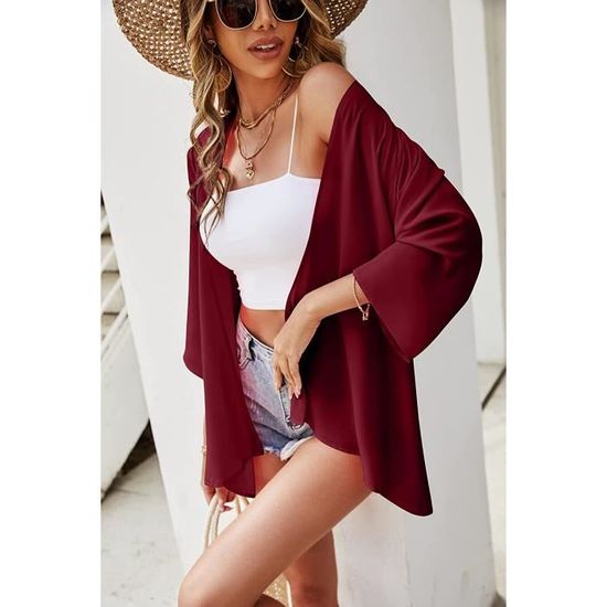 Gilet Long Femme Ete Cardigan Mousseline de Cardigan de Plage 3 4 Manches Leger Cache Maillots Plage couleurs multiples Couleurs multiples Cdiscount Pret a Porter