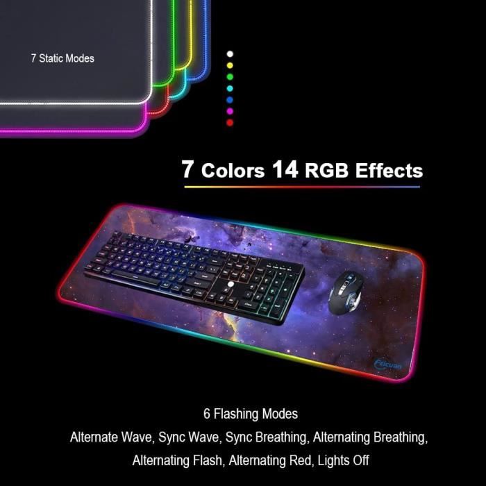 Tapis de souris Gaming XXL Lumineux LED Couleur Grand Sous Main USB Bureau  Gamer - Cdiscount Informatique