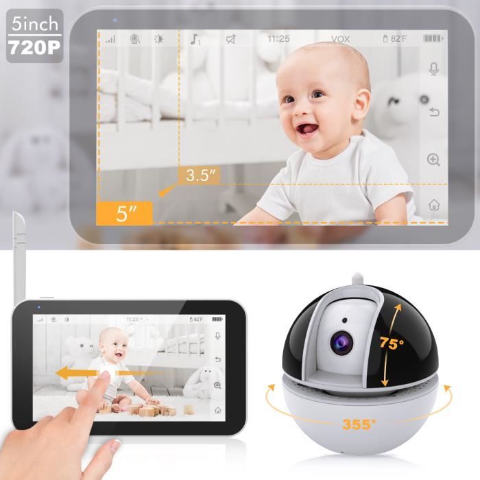 Babyphone vidéo sans fil, écran de 7 pouces, double caméra de sécurité,  720P, IPS, Vision nocturne, PTZ, pour bébé/nounou - AliExpress