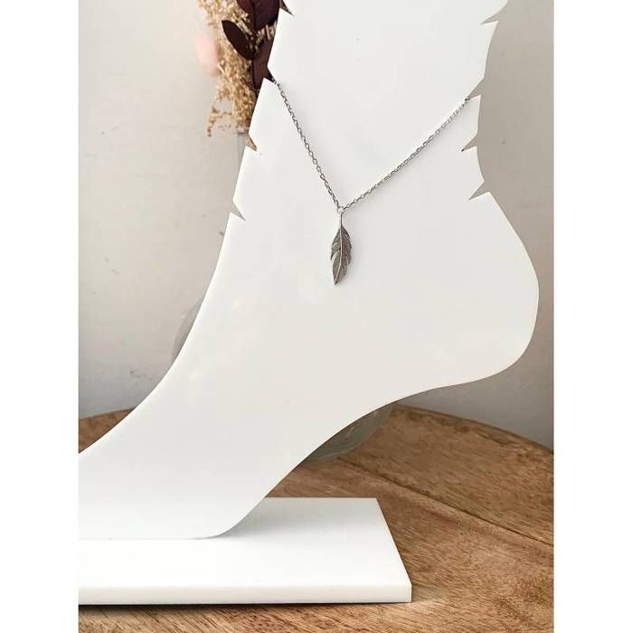Chaîne de cheville Bijouxia Argent massif 925 Plume pendante
