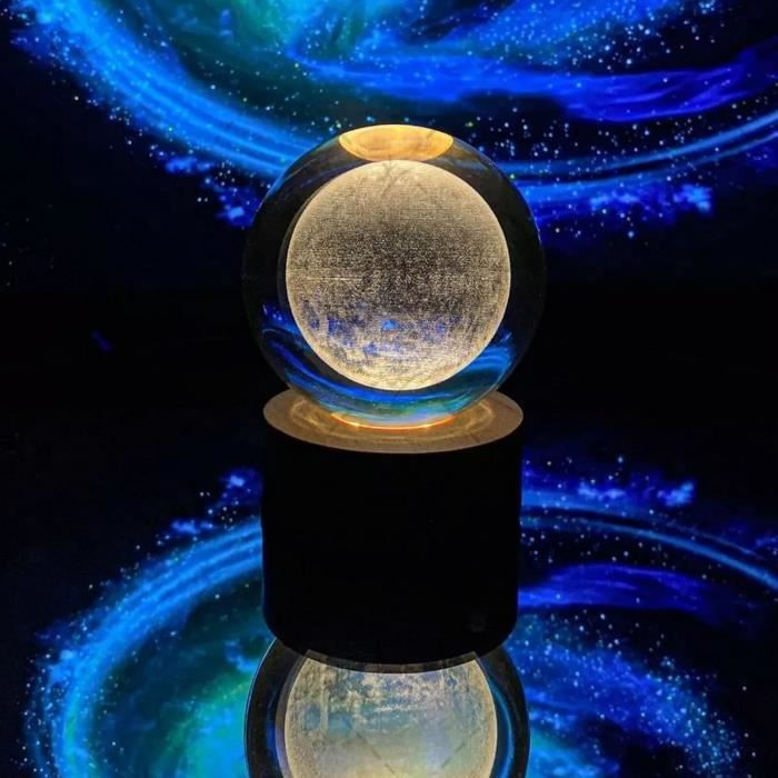 Veilleuse Boule De Cristal 3D Galaxie 8cm, Lampe Planète LED USB Avec