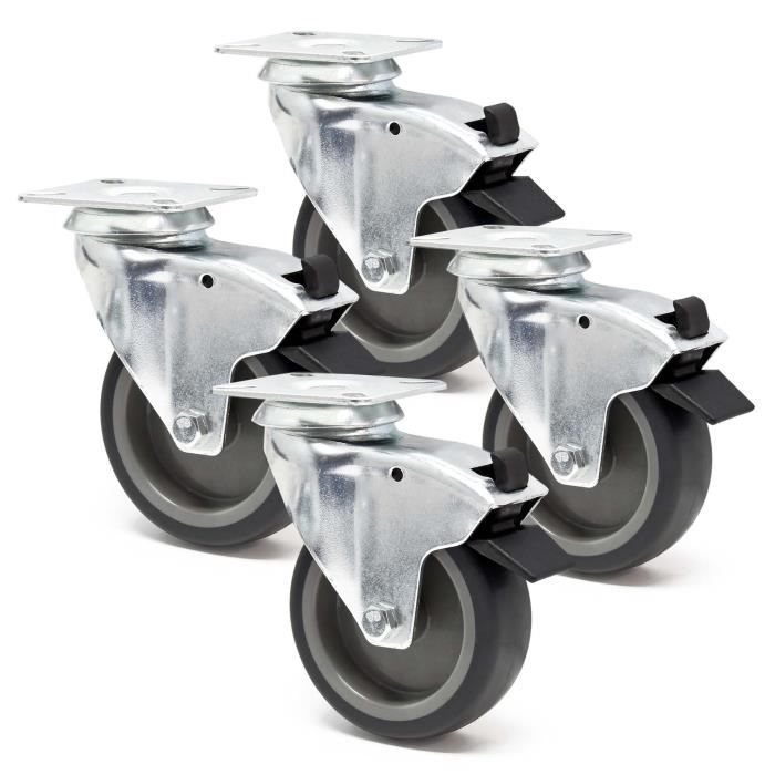 Roulettes Pivotantes avec frein, 4 pouces 100mm 550KG roulette charge  lourde roulette en caoutchouc chariot (paquet de 4) [84] - Cdiscount  Bricolage
