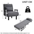 Canapé-lit-fauteuil convertible, dossier réglable sur 6 positions, fauteuil pliable avec oreillers, assise rembourrée, canapé méridi-3
