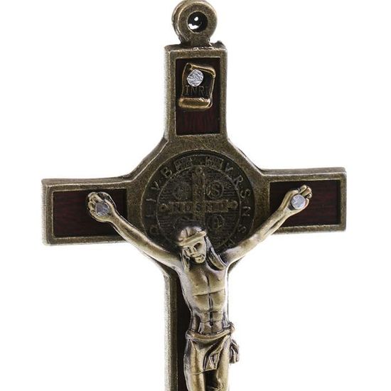 Pendentif crucifix J/ésus Croix latine Pendentif Bois religieux catholique Cadeau religieux Bible Lords pri/ère pour homme femme