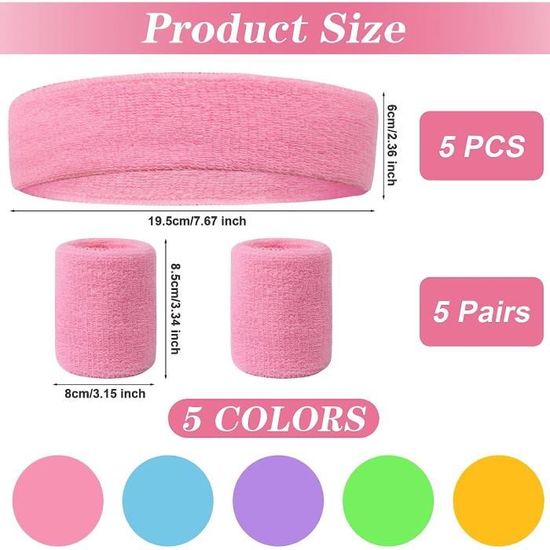 Set 15 Pièces Accessoires Années 80 Fluos - Bandeau Front + Poignets Néon Rétro - Idéal Carnaval, Sport, Soirée 80's