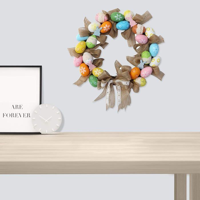 Couronne De Porte Pâques Avec Œufs Et LED - Décoration Printemps Artificielle Pour Maison Et Extérieur