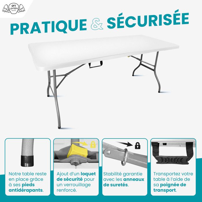 2 Tables Pliantes Camping 180cm - Noir - Pour Extérieur/intérieur - Portable Et Robuste