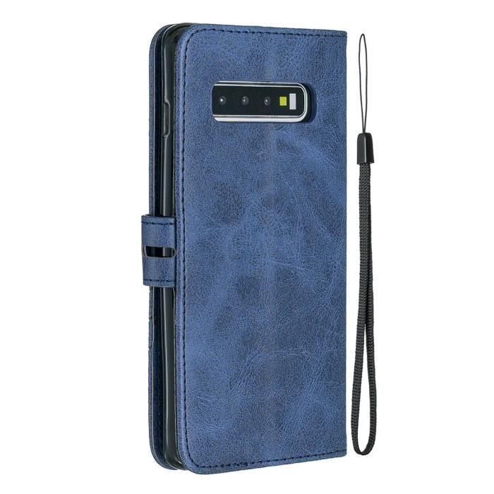 Haute Qualite Housse pour Samsung Galaxy S10 Plus 6.4 Housse de Protection PU Cuir Antichoc Pochette Etui Galaxy S10 Bleu Cdiscount Telephonie