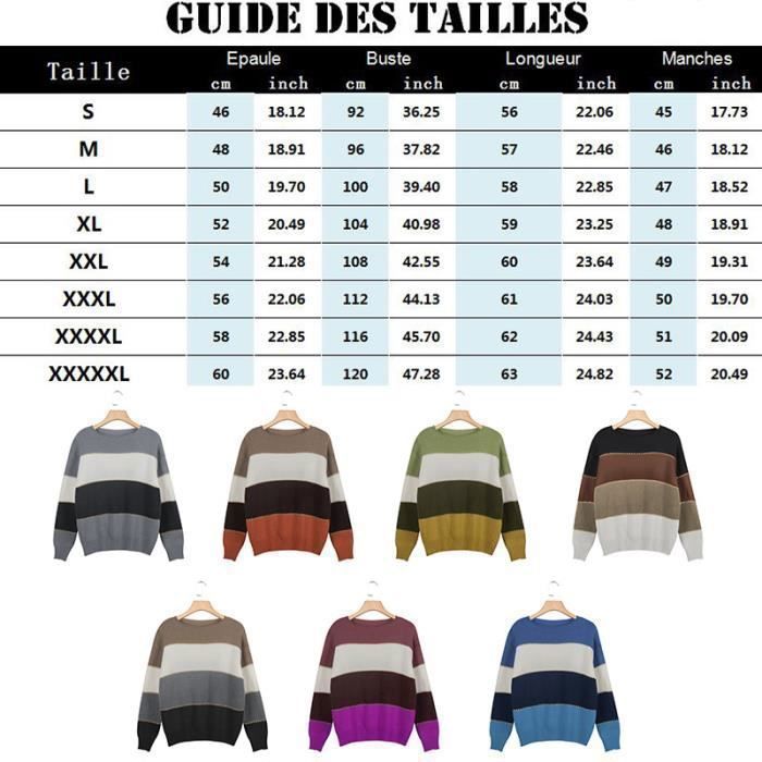 Pull Femme Hiver 2025 - Manches Longues, Rayures, Col Rond, Ample Et Doux