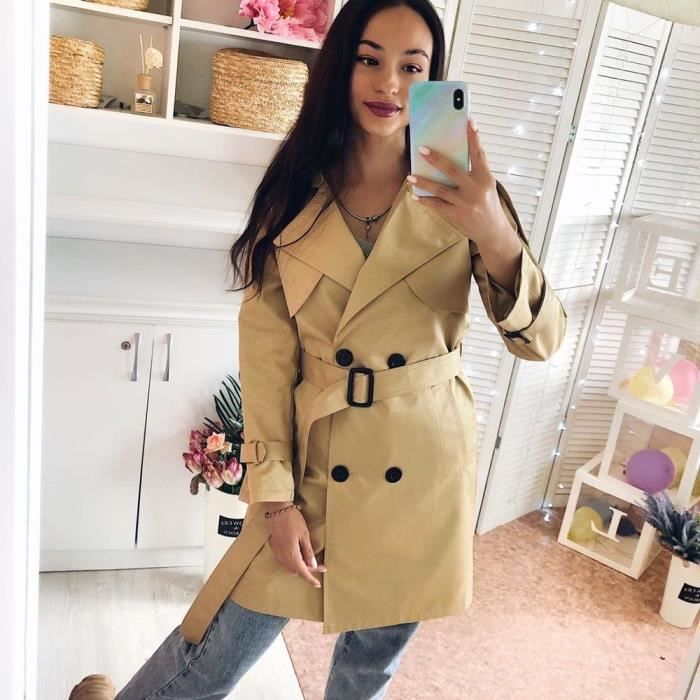 Manteau Trench Femme 2021 Printemps Decontracte avec Ceintures Type Beige Blanc Cdiscount Pret a Porter