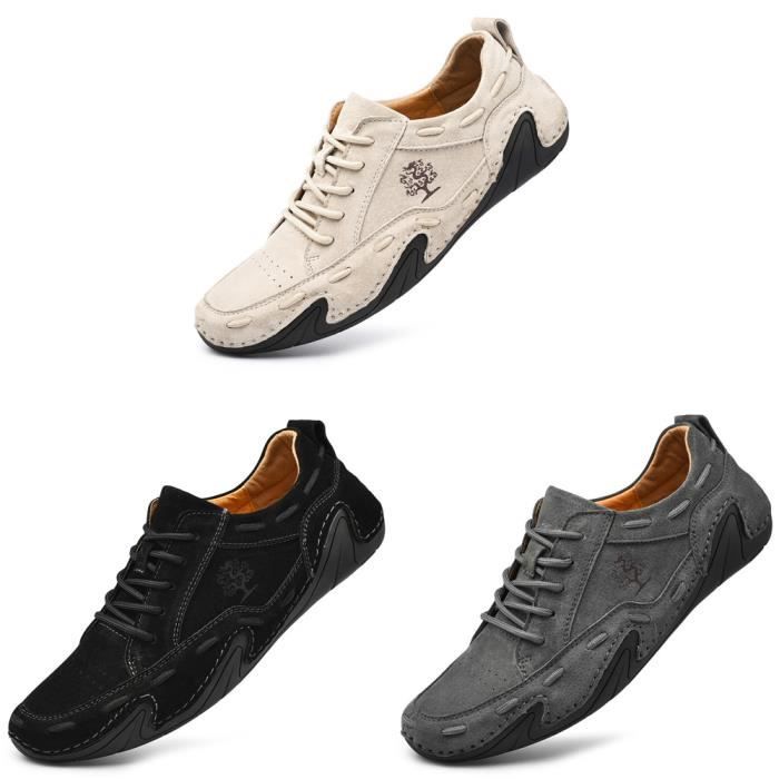 Chaussure Casual Sport Homme Cuir Noir Semelle Matelassee Respirante Sneaker Mocassin Homme