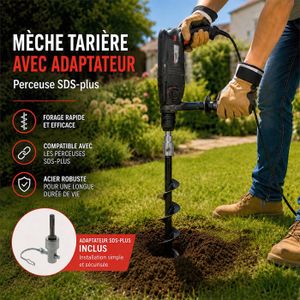QWORK Foret De Terre Ø150mm X 80cm Avec Adaptateur SDS PLUS - Tarière Pour Perceuse, Plantation Arbres