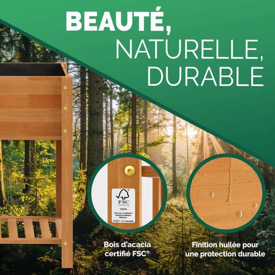 Juskys Freya Jardinière Surélevée Sur Pieds Avec Roulettes – 123 X 83 X 60 Cm, Bois Naturel, Étagère + Feutre Intégré, Parfaite Pour Balcon Et Terrasse