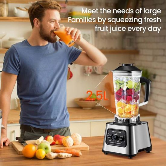 Mixeur blender 2200 W Smoothie Maker 9 vitesses réglables 26000 tr Mixeur blender 2200 W Smoothie Maker 9 vitesses réglables 26000 tr