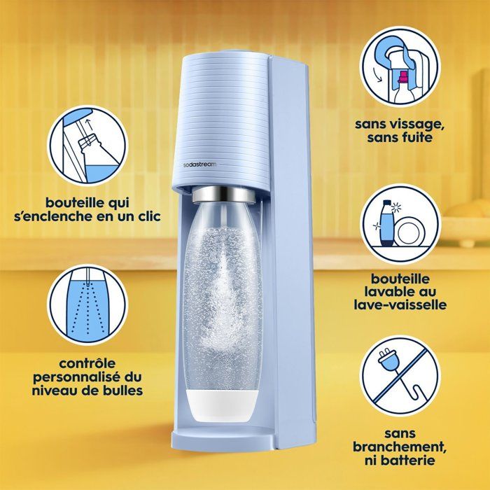 sodastream Pack Machine à Eau Pétillante et Soda Terra Noire, 1 Bouteille FUSE Lave-Vaisselle 1L, 2 Bouteilles 0,5L & Lot de 3 Concentrés Light Saveur Cola Zéro/Limonade Zéro/Agrumes Zéro – 3 x