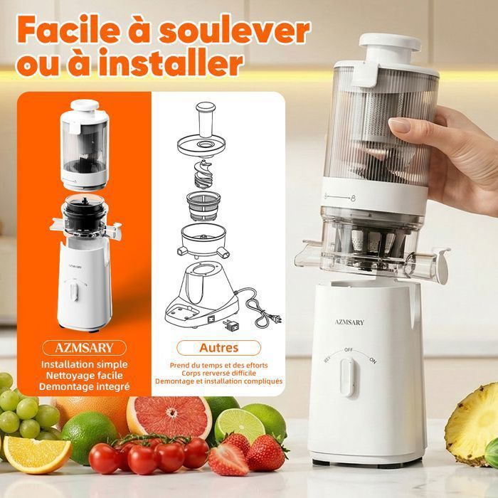 Extracteur De Jus électrique - Goulot 120 Mm - Réservoir 600 ML - Presse à Froid - Facile à Nettoyer - Gris