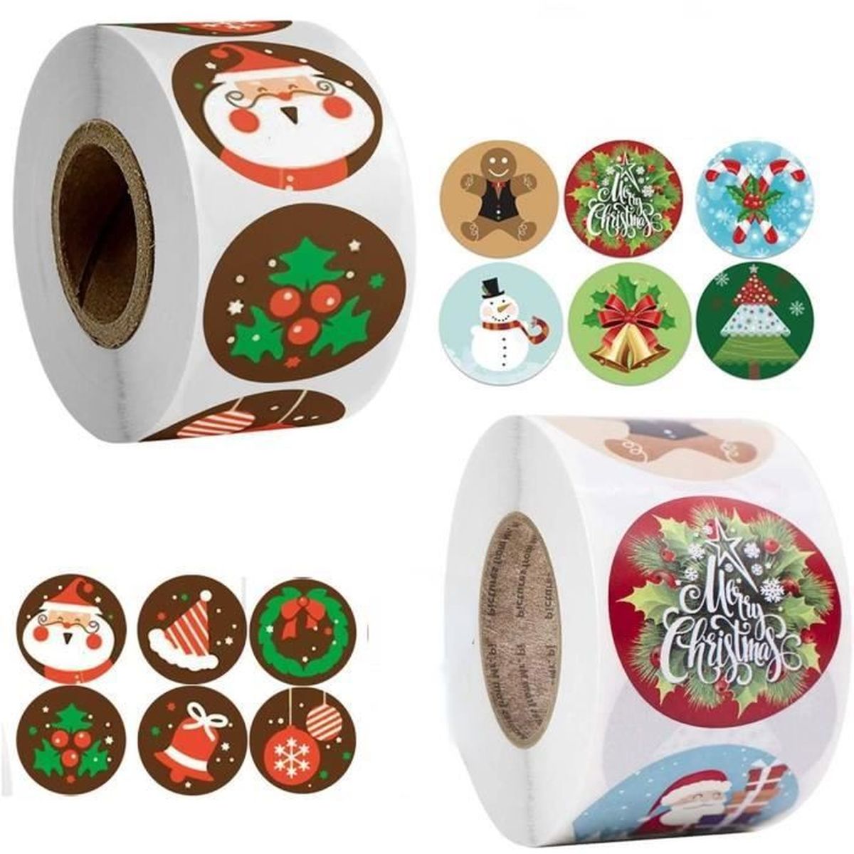 TLOXO Cadeau De Noël Étiquette Autocollant Vacances Cadeau Autocollants Emballage Cadeau Bricolage 2000Pcs Étiquettes Adhésives en Papier Kraft Forme Ronde Étiquette Autocollant