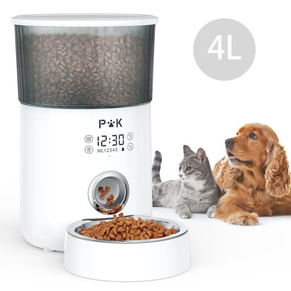 P K 4l Distributeur Automatique De Nourriture Blanc Pour Chat Et Chien Distributeur De Croquette 5 Repas Par Jour Avec Ecran Tactile Cdiscount