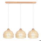iDEGU Lustre Suspension Vintage Lampe Plafonnier en Bois Rotin Blanc E27 Luminaire Eclairage Design Cage Réglable pour Salon