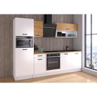 Cuisine complète PREGO - L 263 cm - Décor Blanc et Chêne - Plan de travail 203 cm inclus