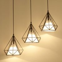Lustre Plafonnier Moderne en Métal Style Simple E27 Lampe de Suspension Abat-Jour forme Diamant 3 Luminaires