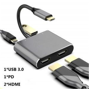 Adaptateur USB C vers double HDMI, type C-Thunderbolt 3 vers 4 K, adaptateur  double écran 4 en 1 USB C vers HDMI avec 2 ports [714] - Cdiscount  Informatique
