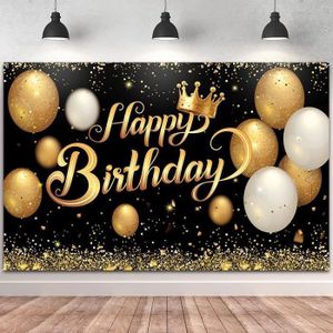 KatchOn, Grande Bannière « Happy Birthday » Noire Et Dorée - 183 X 111 Cm Toile De Fond Danniversaire Noire Et Doree Panneau Happy Birthday Pour Decorations De Fete Noires Et Dorees