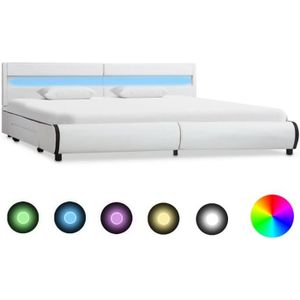 STRUCTURE DE LIT Cadre de lit avec LED Blanc Similicuir 180 x 200 cm  #325 -HB065