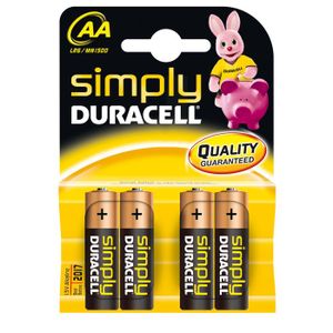 PILES Duracell - Pile Alcaline - AAx4 Simply (LR6)