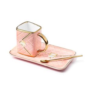 Asiasioc Tasse en céramique en forme de sac à main avec cuillère - Cadeau d'affaires - Rose