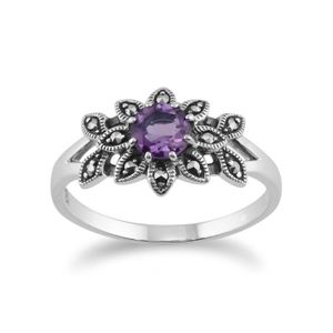 Gemondo Argent Sterling 0.35ct Ct Améthyste /& 9pt Marcassite Art Déco Bague