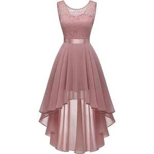 ROBE DE CÉRÉMONIE Femme Robe de Cocktail Soirée Up en Dentelle Mousseline Jupe High Low sans Manche avec Ceinture（Rose）