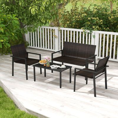LIFEZEAL Salon De Jardin 3 Pièces En Rotin PE Gris – 2 Fauteuils + Table Verre Trempé, Coussins Déhoussables
