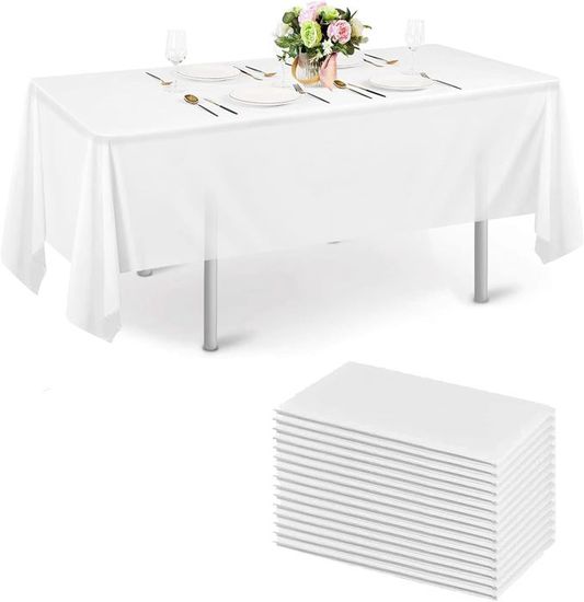 Lot De 10 Nappes Rectangulaires Blanches 152 X 213 Cm – Polyester Imperméable, Anti-Taches & Anti-Plis, Idéal Tables 1,2 M