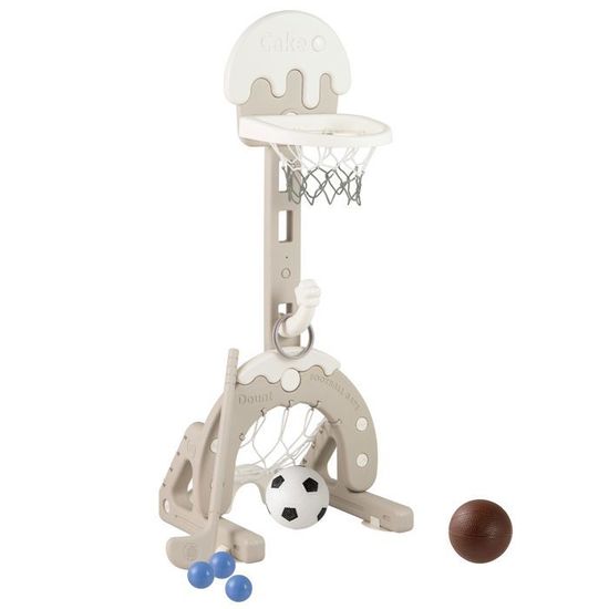 Panier De Basket Exterieur Panier De Basket Enfant 4 En 1 Sinbide - Hauteur Réglable 39-123cm Avec Football, Golf Et Lancer D'Anneaux - Bleu Ballon Basket