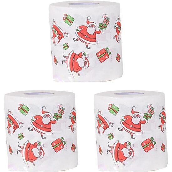 Papier Toilette Imprimé Noël - Lot De 3 Rouleaux - Père Noël, Motifs Festifs - Décoration Humour Salle De Bain