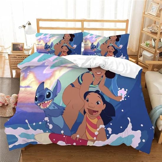 Lilo Stitch Parure de lit pour enfant avec housse de couette et taie  d'oreiller Motif Lilo 220x240cm[8146] - Cdiscount Maison