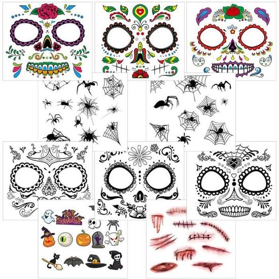 35 Autocollants Visage Halloween - Tatouages Temporaires Effrayants, Cicatrices, Pour Adultes Et Enfants