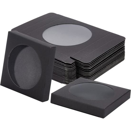 Boîtes Cadeau Kraft Avec Fenêtre - 20 Pièces Noires 9,5x9,5x3,5cm - Pour Biscuits, Gâteaux, Bonbons - Faciles à Assembler