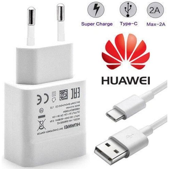Chargeur Adaptateur secteur d'origine rapide pour Huawei P30 Pro 6.47" avec cable Type C 5V 2A 1 Mètre Couleur Blanc
