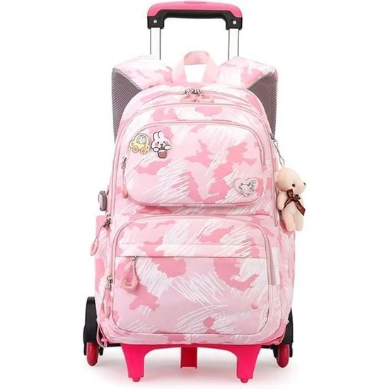 IvyH Cartable à Roulettes Filles 16 Pouces 6 Roues - Sac à Dos Trolley Enfant 8-14 Ans Démontable