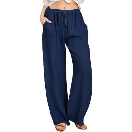 Pantalon en lin bleu marine femme 2025