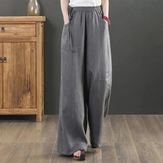 Pantalon Court Femme EXELLE – 100% Lin Noir, Taille élastique 44/46, Surpiqué Blanc