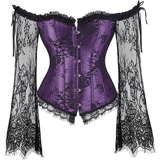 Corset Femme Bustier Rétro Brodé - Style Pirate Gothique - Pour Halloween, Déguisement Et Soirée - Grande Taille