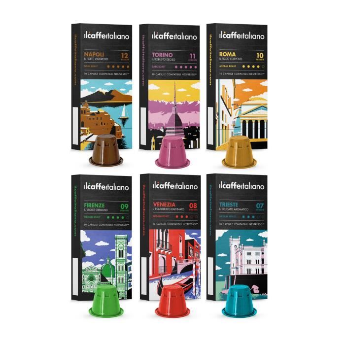 60 Capsules de café compatibles Nespresso - Kit de dégustation Tour d' Italia - Il Caffè Italiano