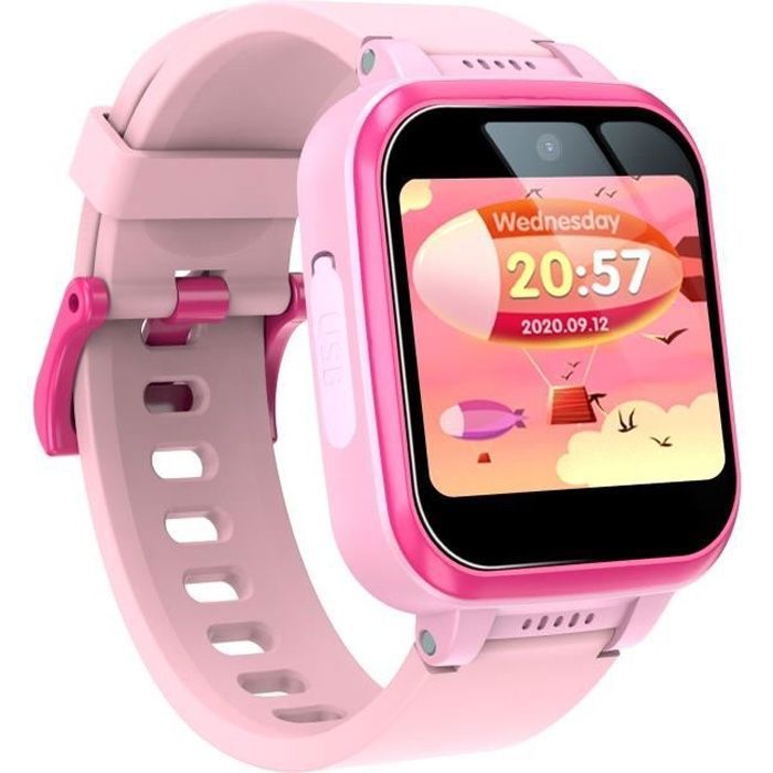 Montre intelligente enfant jeu multifonctionnel réveil deux caméras enregistrement vocal cadeau -Rose