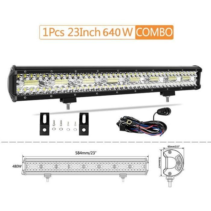 Barre lumineuse LED à faisceau combiné de 23 pouces à 3 rangées pour camion de tracteur de voiture SUV ATV 12V 24V