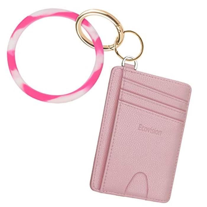Porte-Cartes CHFE7 Portefeuille porte-clés, Bracelet porte-clés avec blocage RFID Portefeuilles porte-cartes minces avec DShackle dé