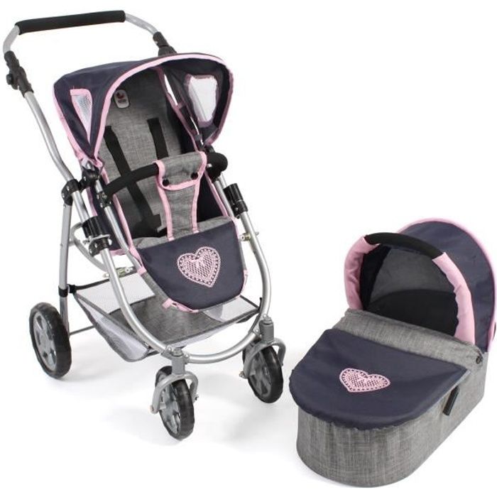 Poussette pour poupée combinée 2 en 1 EMOTION, Bleu foncé - anthracite