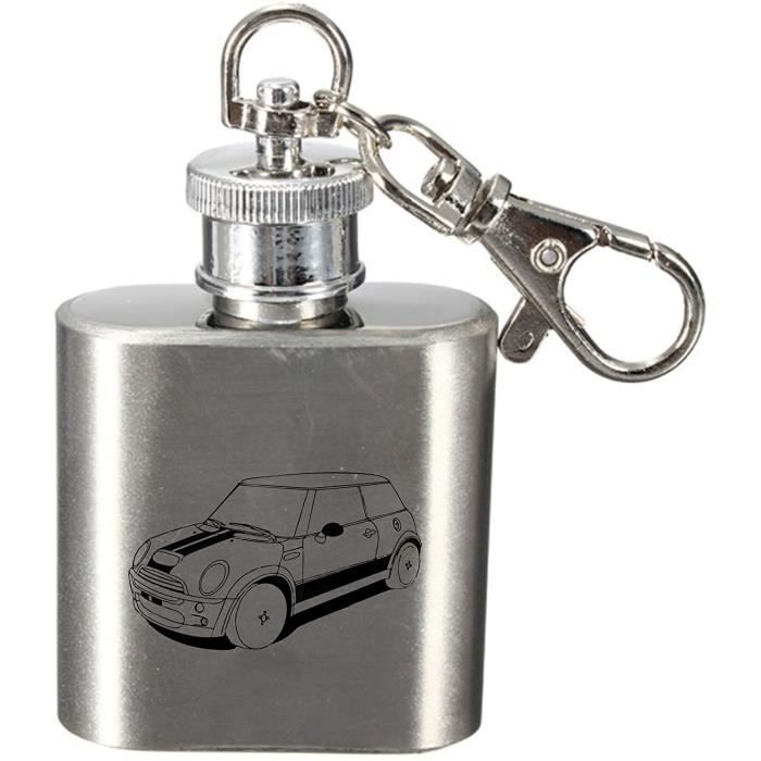 Laser Gravé 28.4ml Flasque en Acier Inoxydable Clé Anneau Avec Moderne Mini Cooper Design